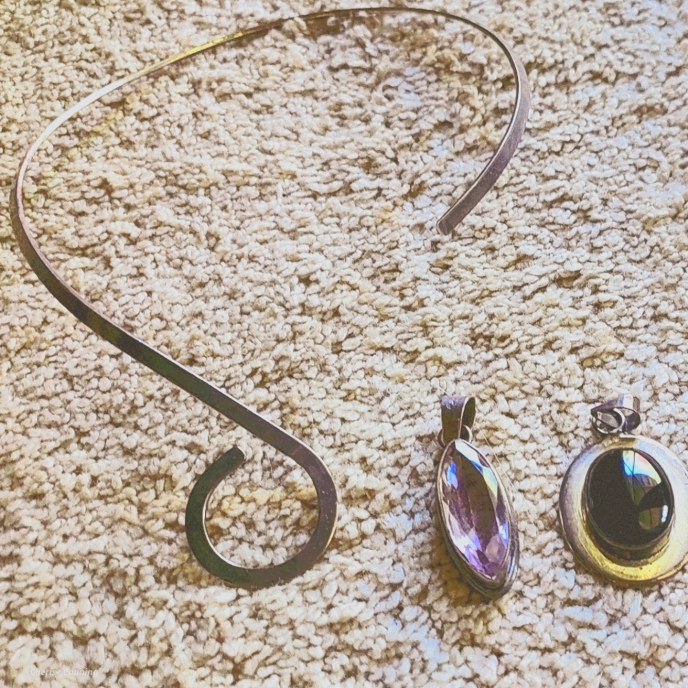 Silver necklace with pendants